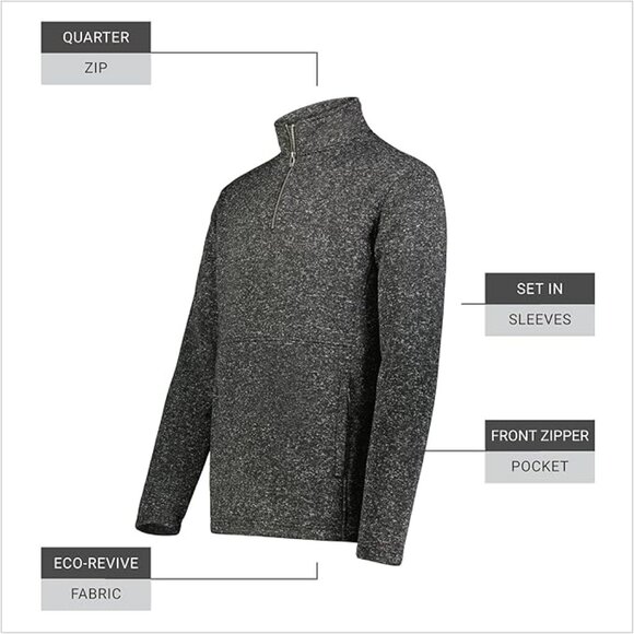 Holloway Men's Alpine Sweater Fleece 1/4-Zip Pullover Black Heather, Size Small - Picture 5 of 5
